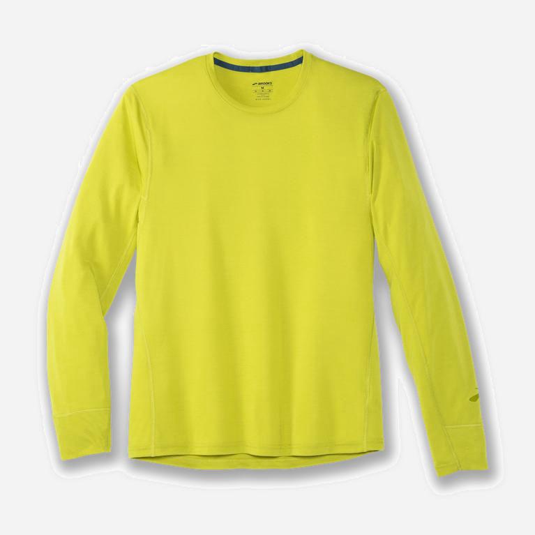 Brooks Distance NZ - Men's Long Sleeve Running Shirt - Bright Moss/Yellow (04613-TNCU)